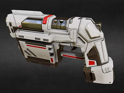 Sci Fi Futuristic Weapon Design with White Body Red Accents Mechanical Structure Metallic Texture 3d model