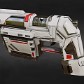 Sci Fi Futuristic Weapon Design with White Body Red Accents Mechanical Structure Metallic Texture