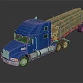 Blue Functional Heavy Duty Truck Transporting Loaded Timber Logs on Trailer