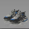 Stylish White Gray Blue Color Block Sneakers With Thick Sole And Lace Up Design
