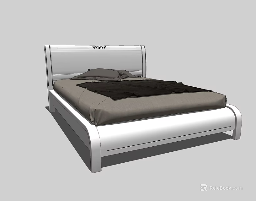 Modern Double Bed With White Frame Headboard And Dark Bedding Design 3d model 