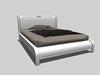 Modern Double Bed With White Frame Headboard And Dark Bedding Design 3d model