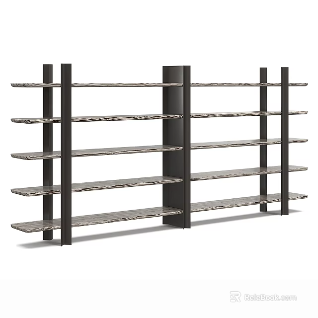 Modern Storage Shelving Unit With Multiple Gray Shelves And Black Frame Design 3d model 