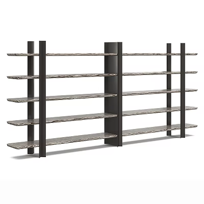 Modern Storage Shelving Unit With Multiple Gray Shelves And Black Frame Design 3d model