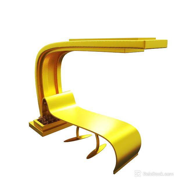 Modern Yellow Curved Bench Design With Unique Structure And Metallic Finish 3d model 