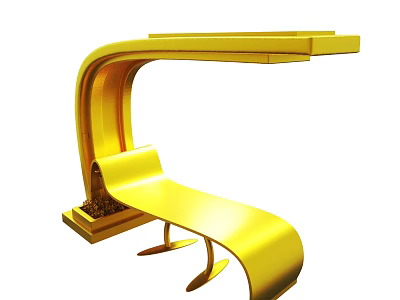 Modern Yellow Curved Bench Design With Unique Structure And Metallic Finish 3d model