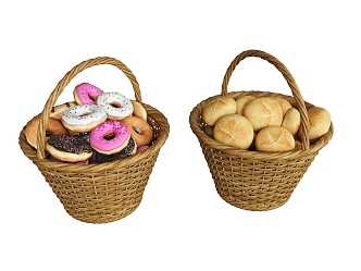 Bread Donuts Dessert Bakery Bread Combination Bamboo Basket 3d model