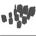 Detailed 3D Stone Castle Scene Components With Various Shapes And Structures