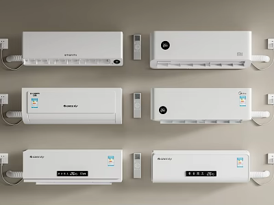 Modern White Wall Mounted Air Conditioner Fans With Control Panel And LED 3d model