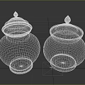 Vintage Decorative Ornament Set With Two Lidded Jars And Floral Patterns