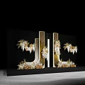 Elegant Floral Installation With Gold White Hanging Blooms On Dark Backdrop And Geometric Frames