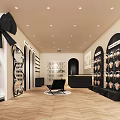 Modern Clothing Store Interior With Underwear Display Shelves Counter Laptop Poster And Arched Doorway