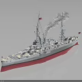 Vintage Battleship With Smoke Emitting American Flag Decorated Gray And Pink Hull