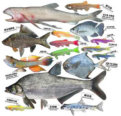 Various Colorful Aquatic Fish Species With Diverse Body Shapes And Patterns 3d model