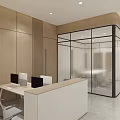 Modern Office Interior Design With Minimalist Workstations Computers White Wood Tones And Lighting