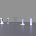 White Display Pedestals With Various Designs On Gray Reflective Surface 3d model
