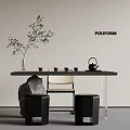 POLIFORM Modern Interior With Black Table Tea Set Plants And Chairs 3d model