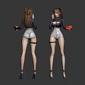 Female Character 3D Model With Black Top White Pants Red Gloves Leg Straps High Heels
