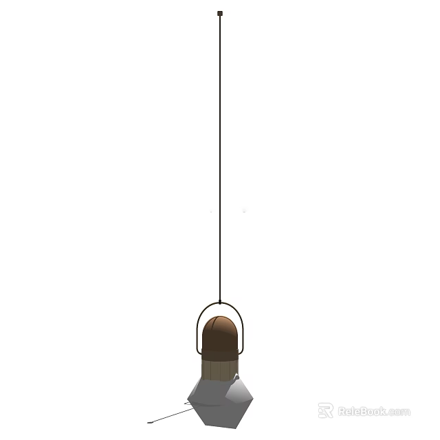 Minimalist Pendant Light With Metal Rod And Curved Brown Shade For Modern Interior 3d model 