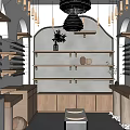 Minimalist Boutique Interior Featuring Wooden Shelves Hanging Lights And Display Areas
