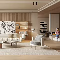 Modern Living Room Interior With Wooden Wall Panels White Sofa And Decorative Artwork