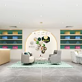 Modern Retail Store Interior With Green White Walls Sofas Reception Desk And Decorative Plants