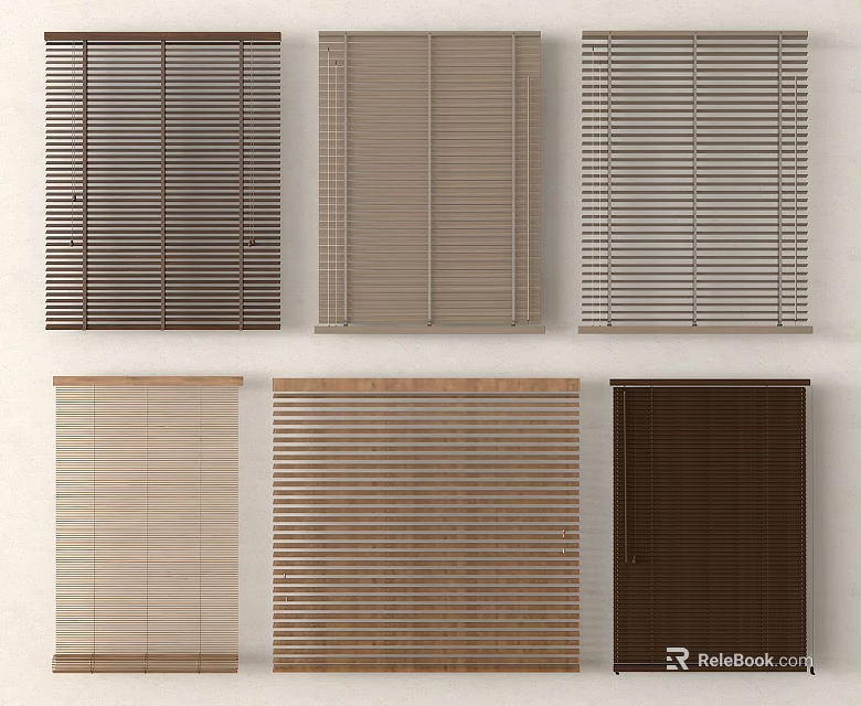 Various Styles of Wooden Window Blinds in Different Natural Colors 3d model 