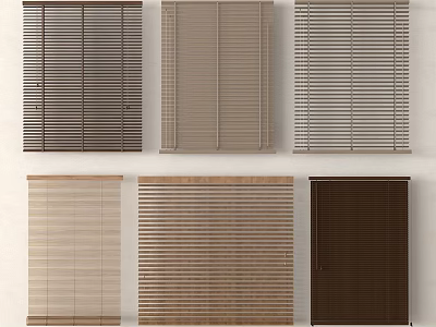 Various Styles of Wooden Window Blinds in Different Natural Colors 3d model