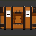 Durable Vintage Style Orange Suitcase with Brown Straps and Metal Clasps