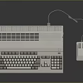Vintage White Computer Keyboard With Wired Mouse On Dark Surface