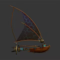 Fantasy Character Sailing Creature Inspired Sailboat With Hexagonal Sails Orange Blue Elements And Glowing Parts