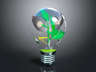 Green Plant Growing Inside Transparent Light Bulb With Fresh Green Leaves And Soil At The Bottom 3d model