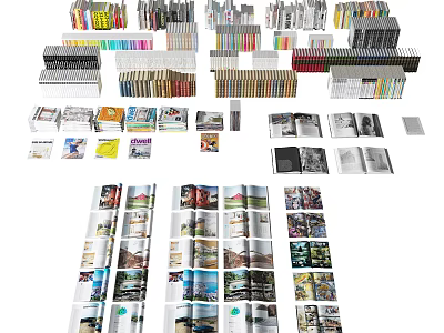 Colorful Books And Magazines Collection With Stacked Displays And Various Covers 3d model