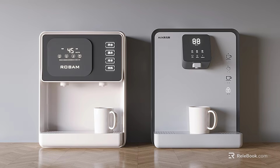 Modern ROBAM Water Dispensers With Digital Temperature Display Screen And White Mug 3d model 