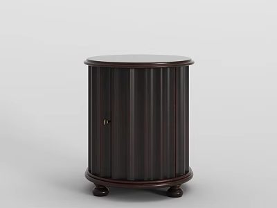 Dark Brown Wooden Bedside Table With Ribbed Design Single Door And Curved Feet For Bedroom Interior 3d model