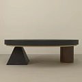 Stylish Modern Coffee Table With Black Tabletop Triangular And Cylindrical Brown Supports 3d model