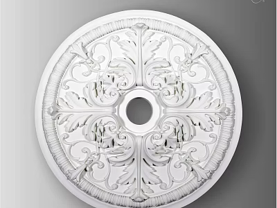 Decorative White Circular Ceiling Medallion with Intricate Patterns and Central Hole 3d model