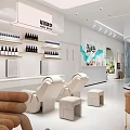 Modern Beauty Specialty Store Interior With Product Shelves Comfortable Seating Green Plants Wooden Pendant Lights