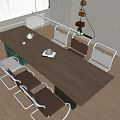 Modern Wooden Dining Table Set with Metal Frame Chairs and White Cabinets