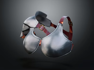 Ancient Metal Breastplate With Leather Straps And Shiny Protective Surface 3d model