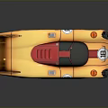Streamlined Yellow and Red Race Car with Rear Wing and Number 16 on Body