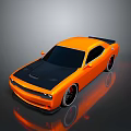 Orange Two Door Muscle Car With Black Hood And Shiny Exterior Design