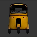 Yellow Three Wheeled Tuk Tuk With Black Roof Seats And Reflective Surface