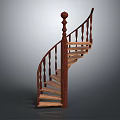 Modern Wooden Spiral Staircase With Smooth Steps Curved Handrail And Round Finial