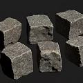 Natural Gray Stone Cubes With Wood Accents And Rough Surface Texture Design