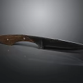 Tactical Weapon Knife With Wooden Handle Sharp Metal Blade And Reflection