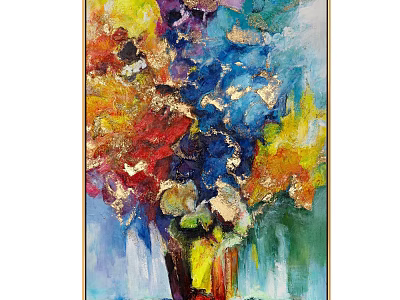 Colorful Abstract Oil Painting With Vibrant Blue Yellow Red And Gold Accents 3d model
