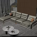 Modern Beige L Shaped Leather Sofa With Round Coffee Tables In Stylish Living Room
