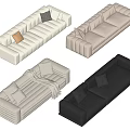 White Black and Beige Sectional Sofas With Decorative Pillows and Throw Blankets 3d model
