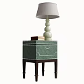Green Bedside Table With White Stitching Drawer And Table Lamp With Layered Spherical Base 3d model